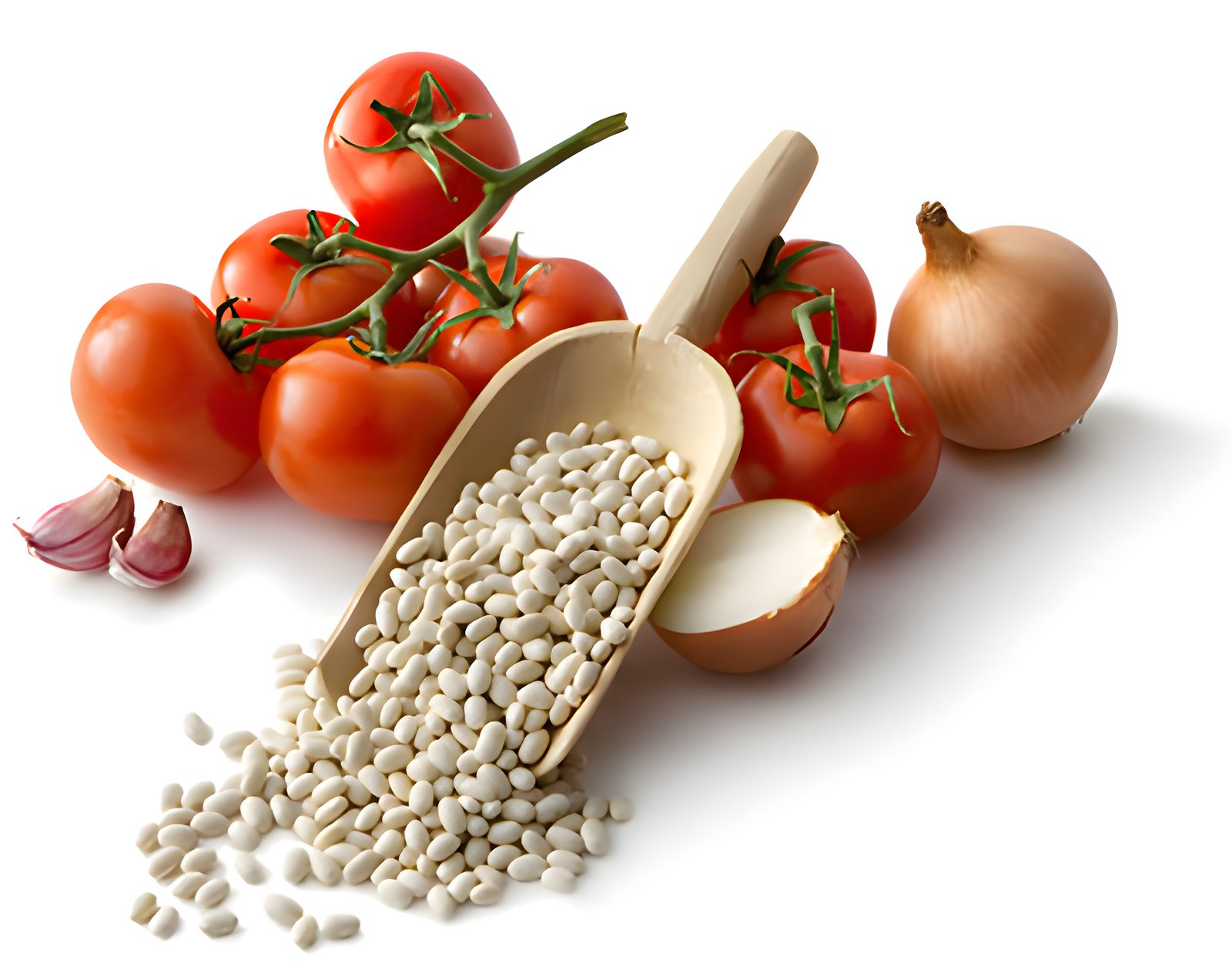 Tomatoes, beans and onions